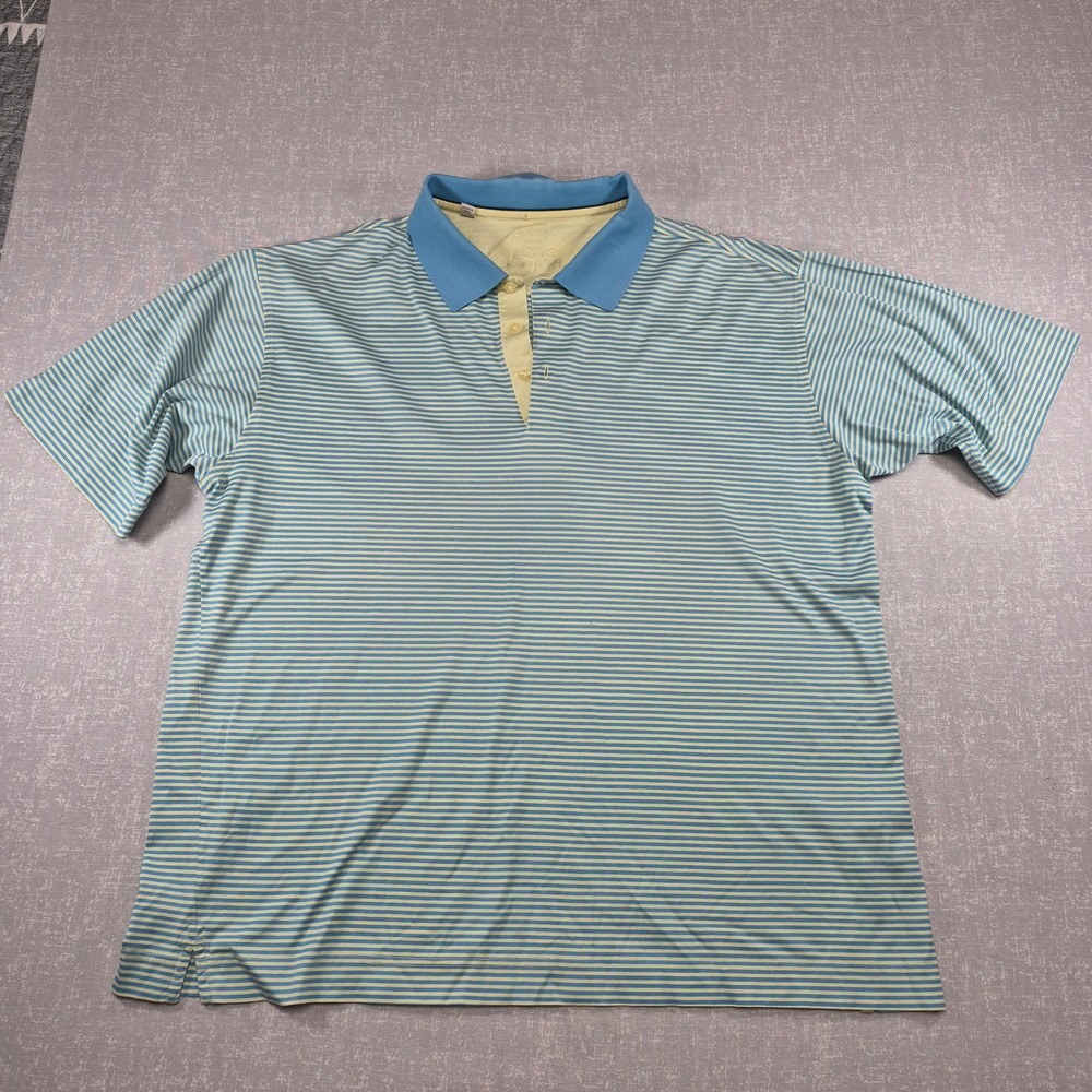 VINTAGE Cutter/Buck Signature Coll. Mens XL Blue Yellow Striped Golf Polo Shirt